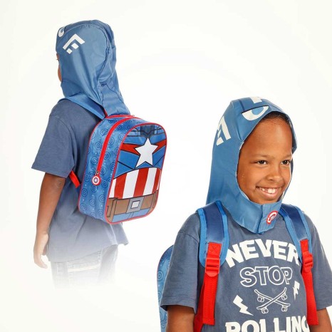 Mochila Infantil com Capuz Capitão América 26X31X11cm - Image product