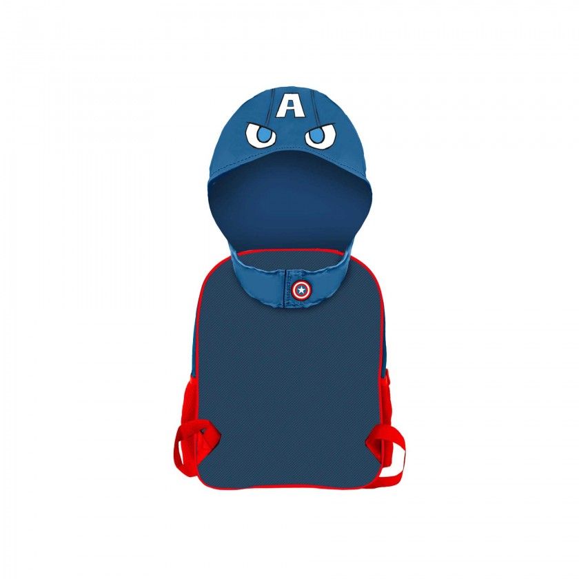 Mochila Infantil com Capuz Capitão América 26X31X11cm Mochila Infantil com Capuz Capitão América 26X31X11cm