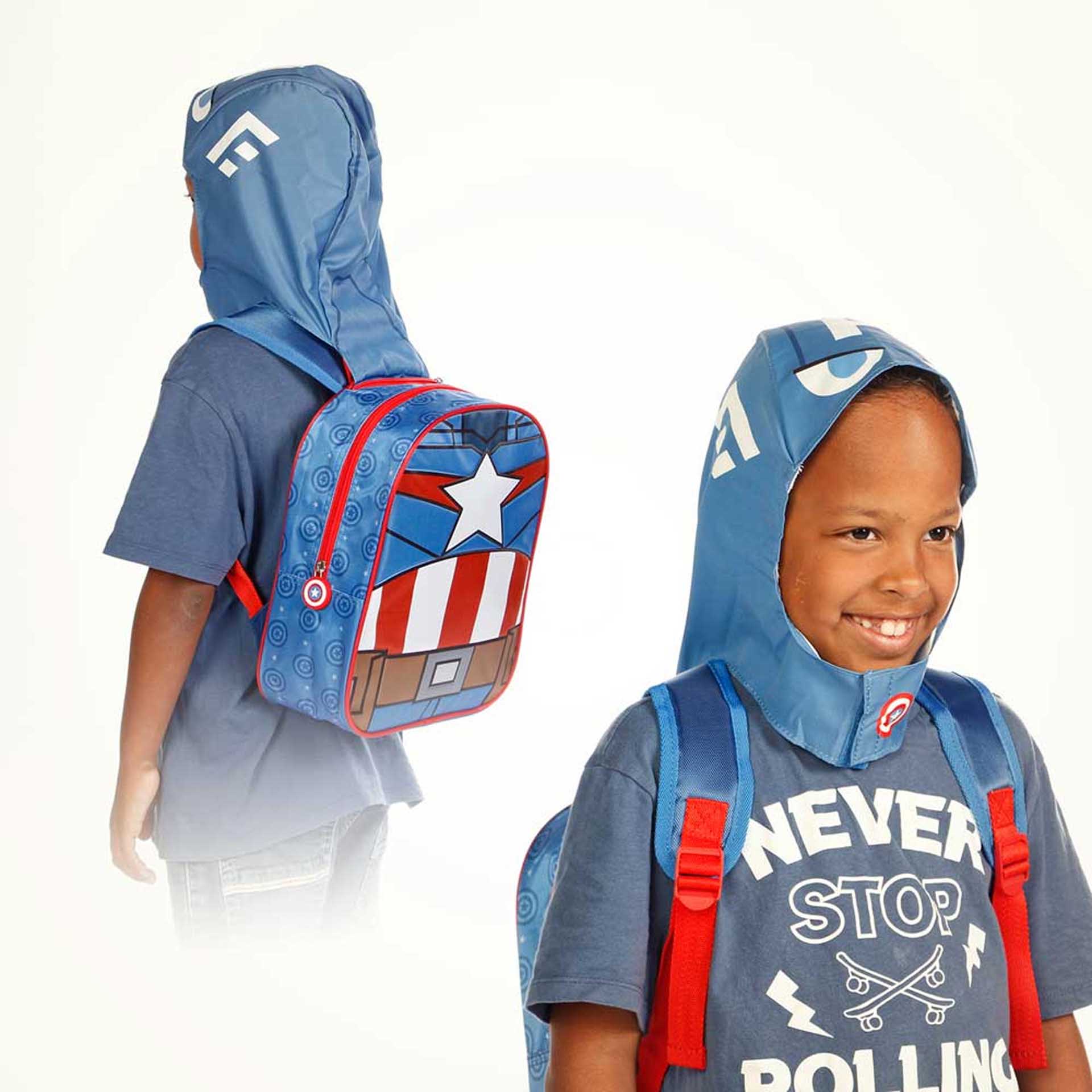 Mochila Infantil com Capuz Capitão América 26X31X11cm