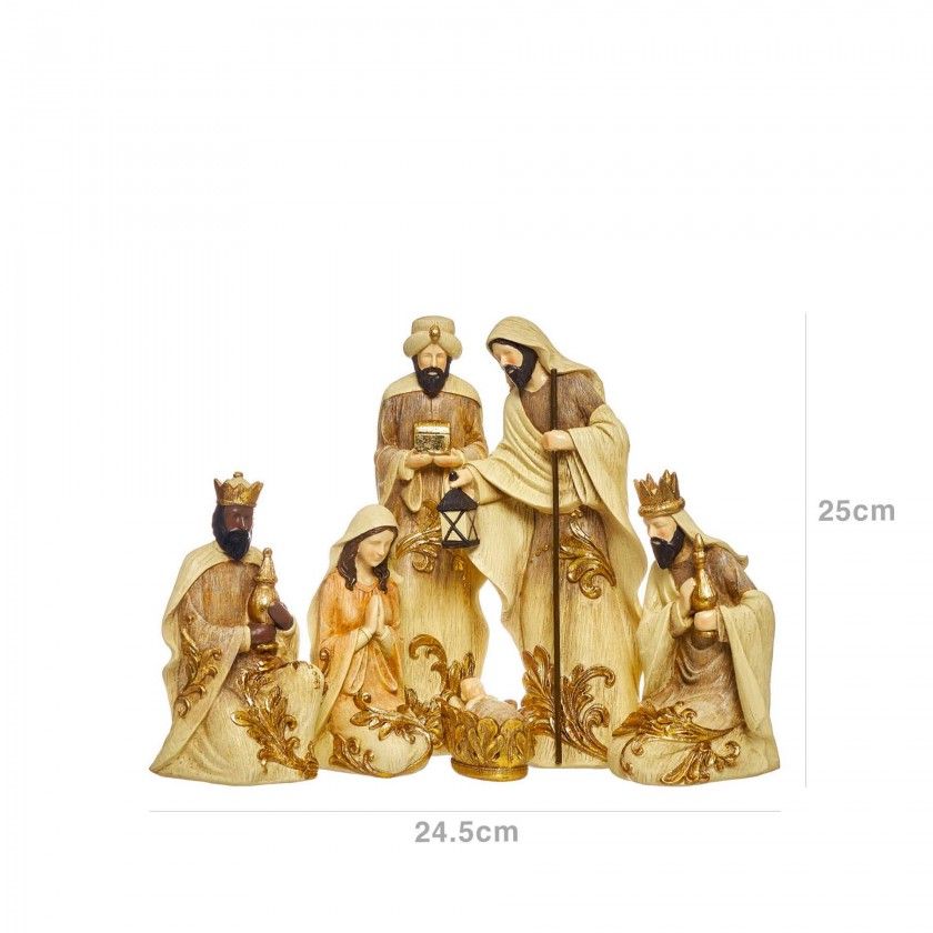 Prespio Natal Dourado 6 Peas 24.5X15X25cm