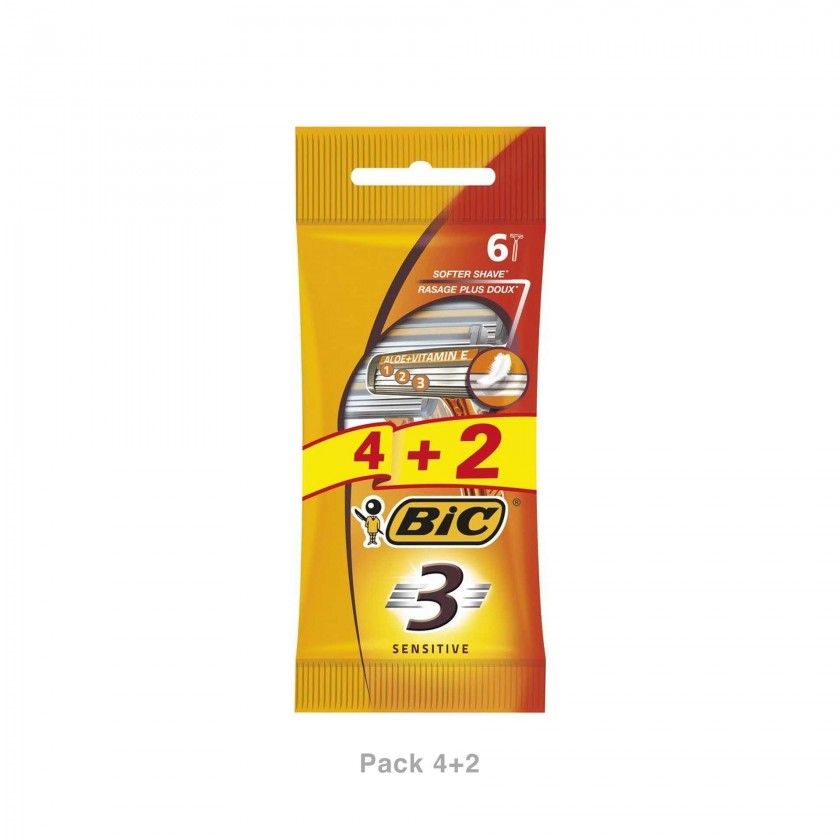 Máquina Barbear Descartável Bic Sensitive3 Pack 4+2 Máquina Barbear Descartável Bic Sensitive3 Pack 4+2