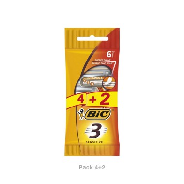 Máquina Barbear Descartável Bic Sensitive3 Pack 4+2