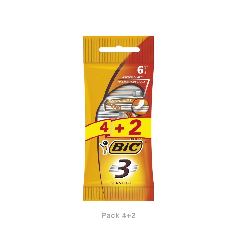 Máquina Barbear Descartável Bic Sensitive3 Pack 4+2