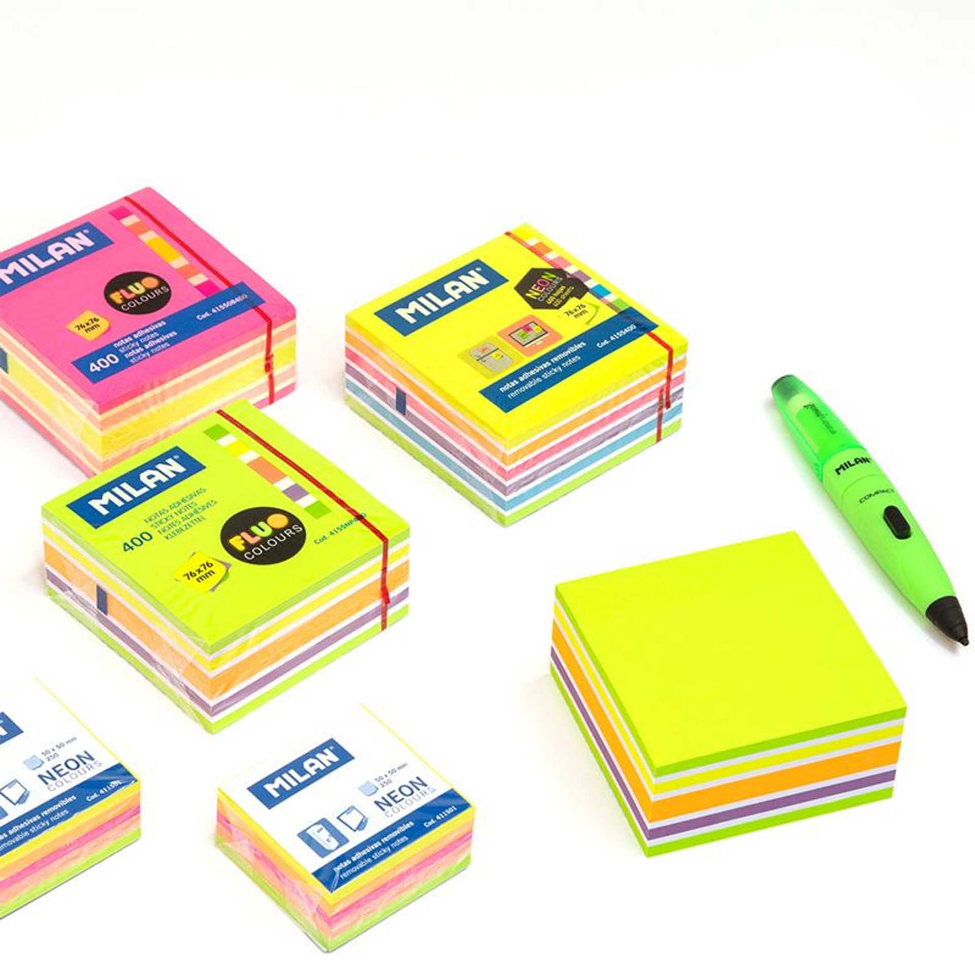 Bloco Notas Aderentes Milan Fluo Multicor 250 Folhas 50X50mm