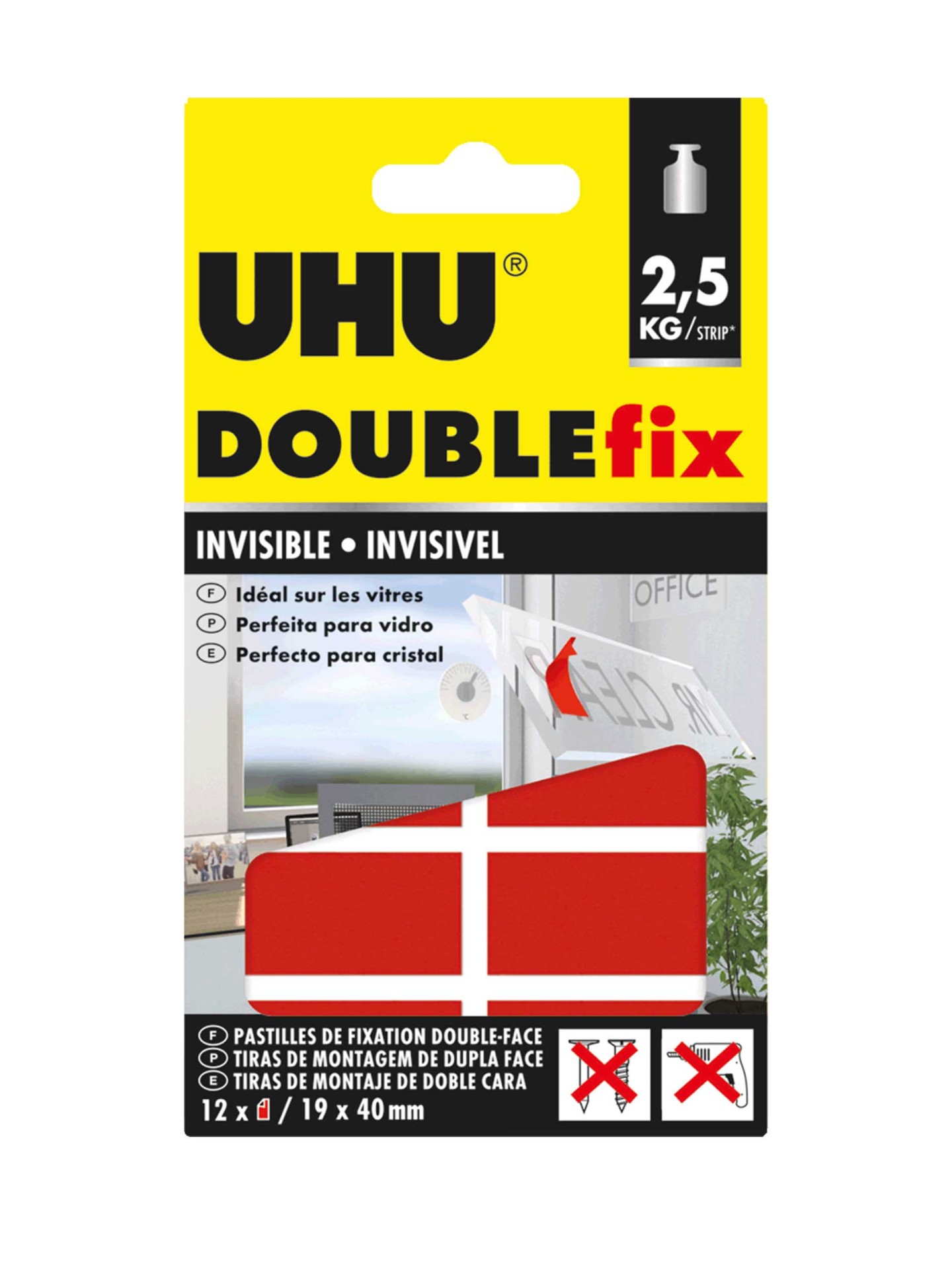 Tira Uhu Doublefix Dupla Face Invisível 19X40mm Pack 12