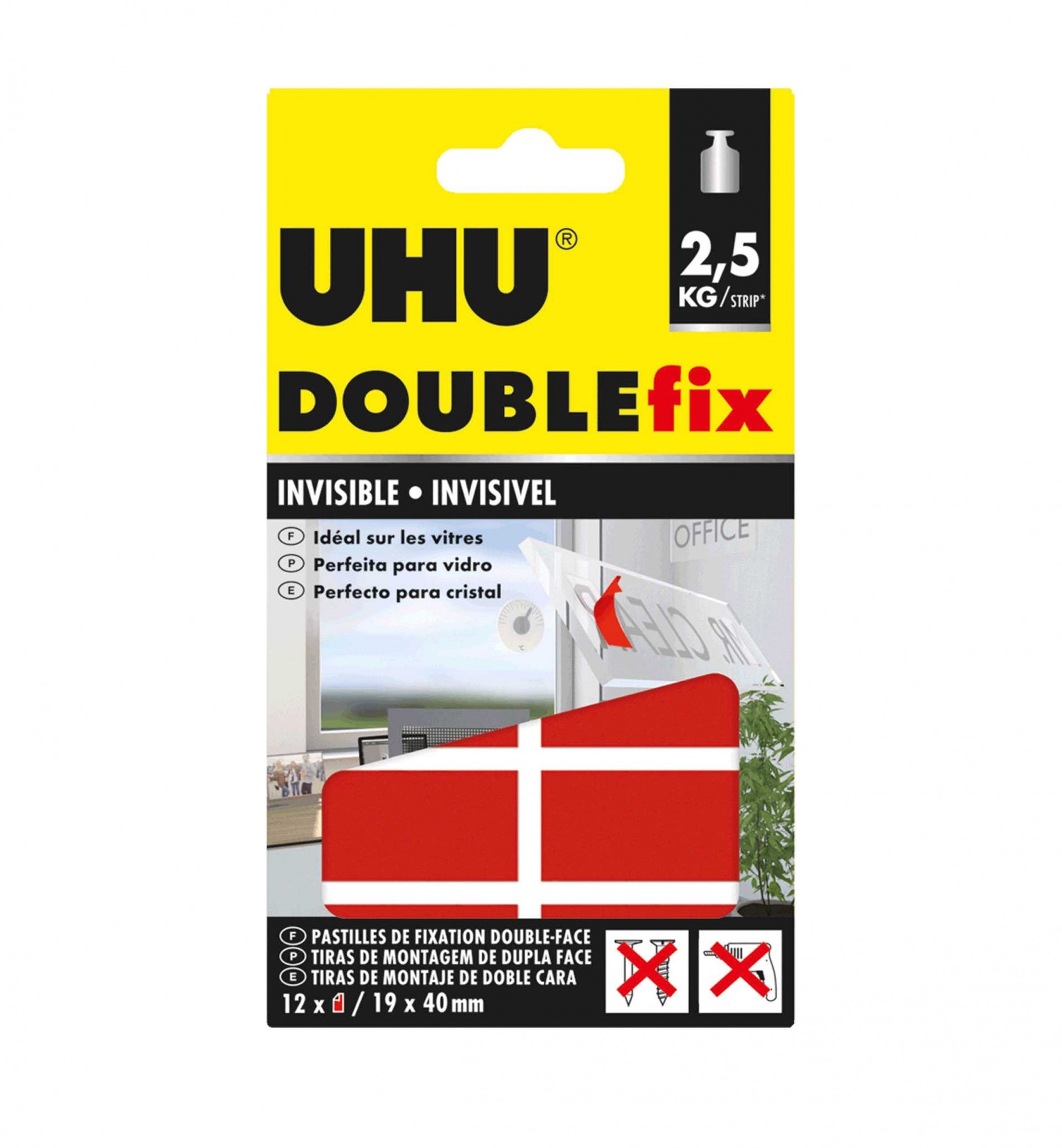 Tira Uhu Doublefix Dupla Face Invisível 19X40mm Pack 12