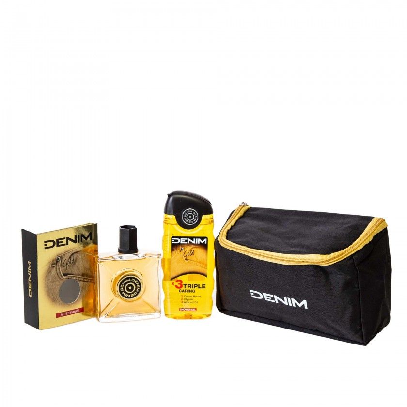 After Shave 100ml + Gel Banho 250ml + Bolsa Denim Gold 20X10X14cm