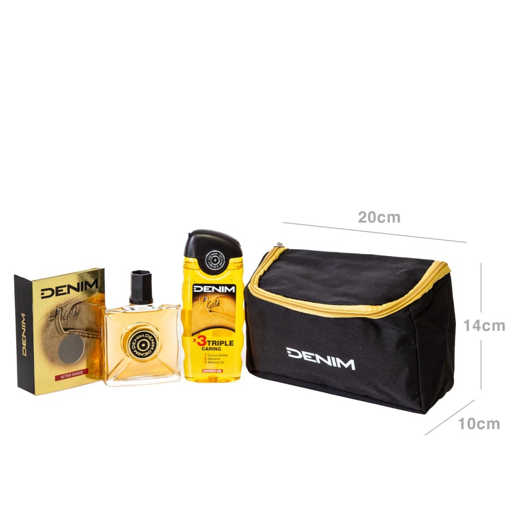 After Shave 100ml + Gel Banho 250ml + Bolsa Denim Gold 20X10X14cm