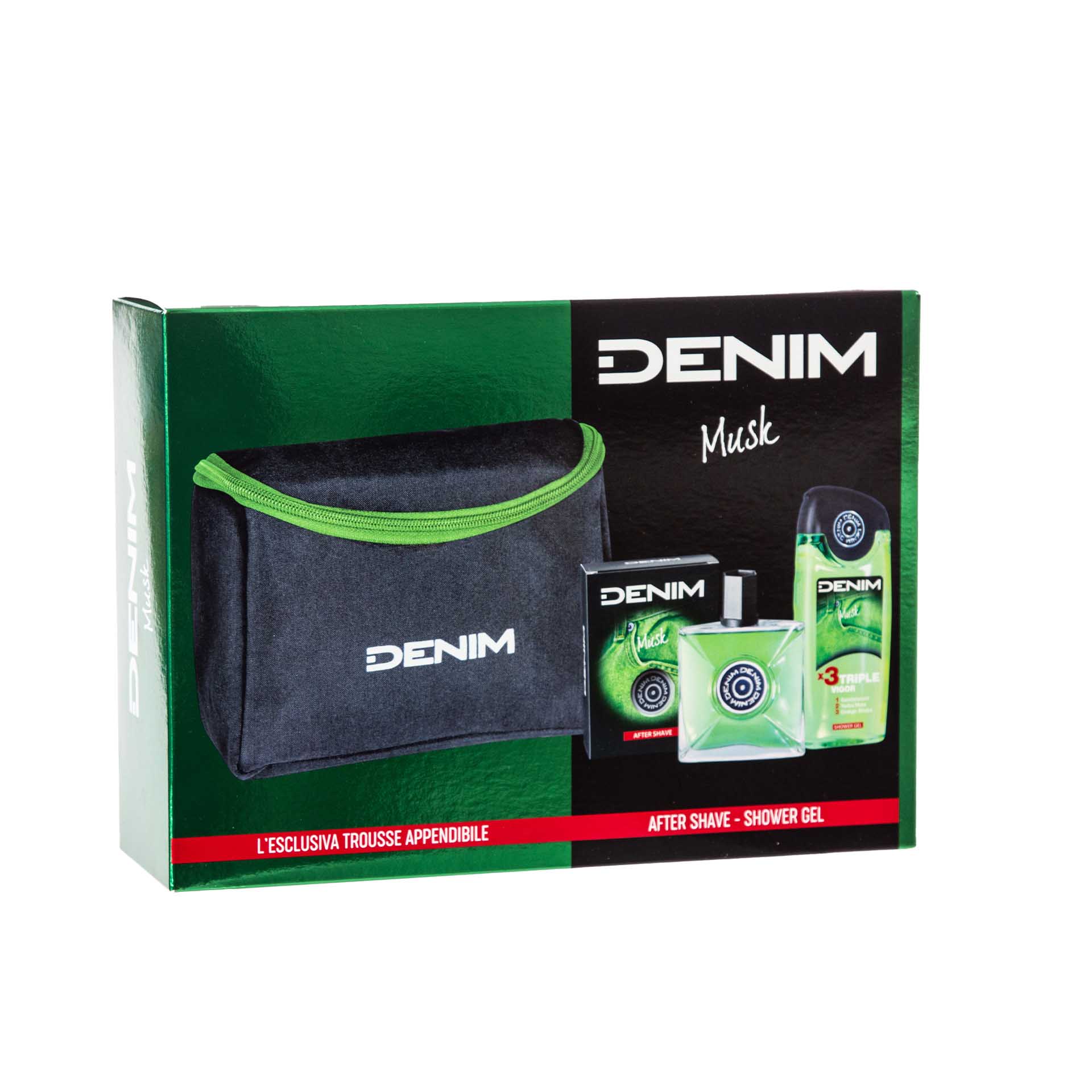 After Shave 100ml + Gel Banho 250ml + Bolsa Denim Musk 20X10X14cm