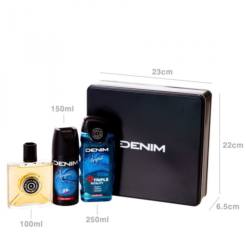 After Shave 100ml + Desodorizante 150ml + Gel Banho 250ml + Caixa Denim Original After Shave 100ml + Desodorizante 150ml + Gel Banho 250ml + Caixa Denim Original
