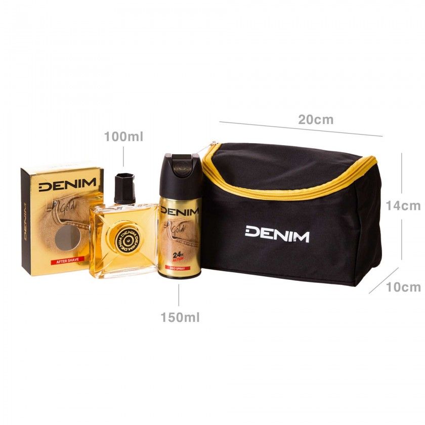 After Shave 100ml + Desodorizante 150ml + Bolsa Denim Gold 20X10X14cm