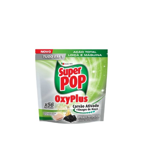 Pastilha Máquina Loiça Super Pop Oxyplus Carvão / Vinagre Maça 56 Unidades - Image product
