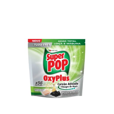 Pastilha Máquina Loiça Super Pop Oxyplus Carvão / Vinagre Maça 56 Unidades