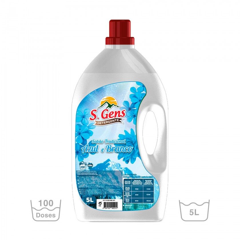 Detergente Roupa S. Gens Sabão Azul e Branco 100 Doses 5L Detergente Roupa S. Gens Sabão Azul e Branco 100 Doses 5L