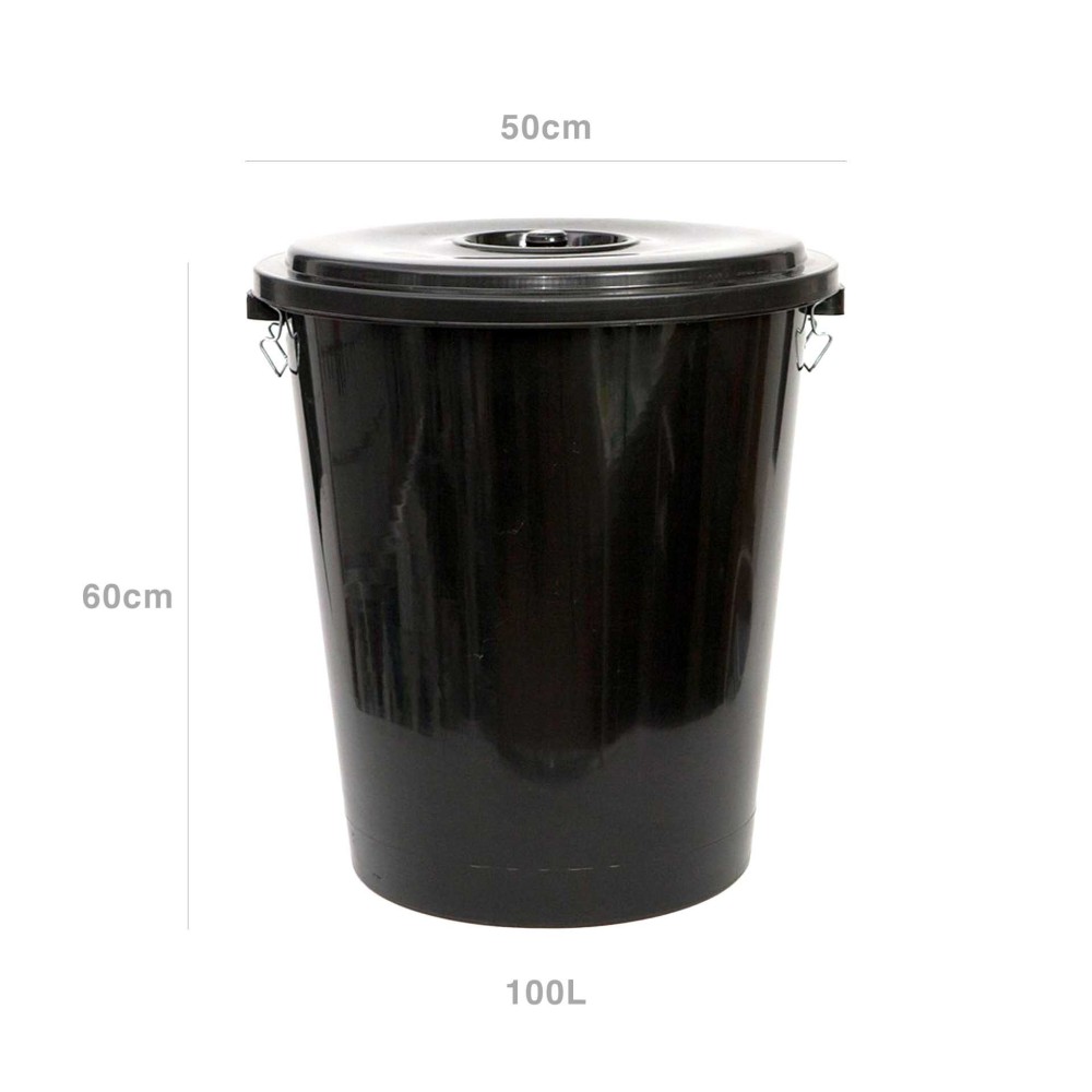 Contentor Lixo com Tampa Preto 100L 50X60cm