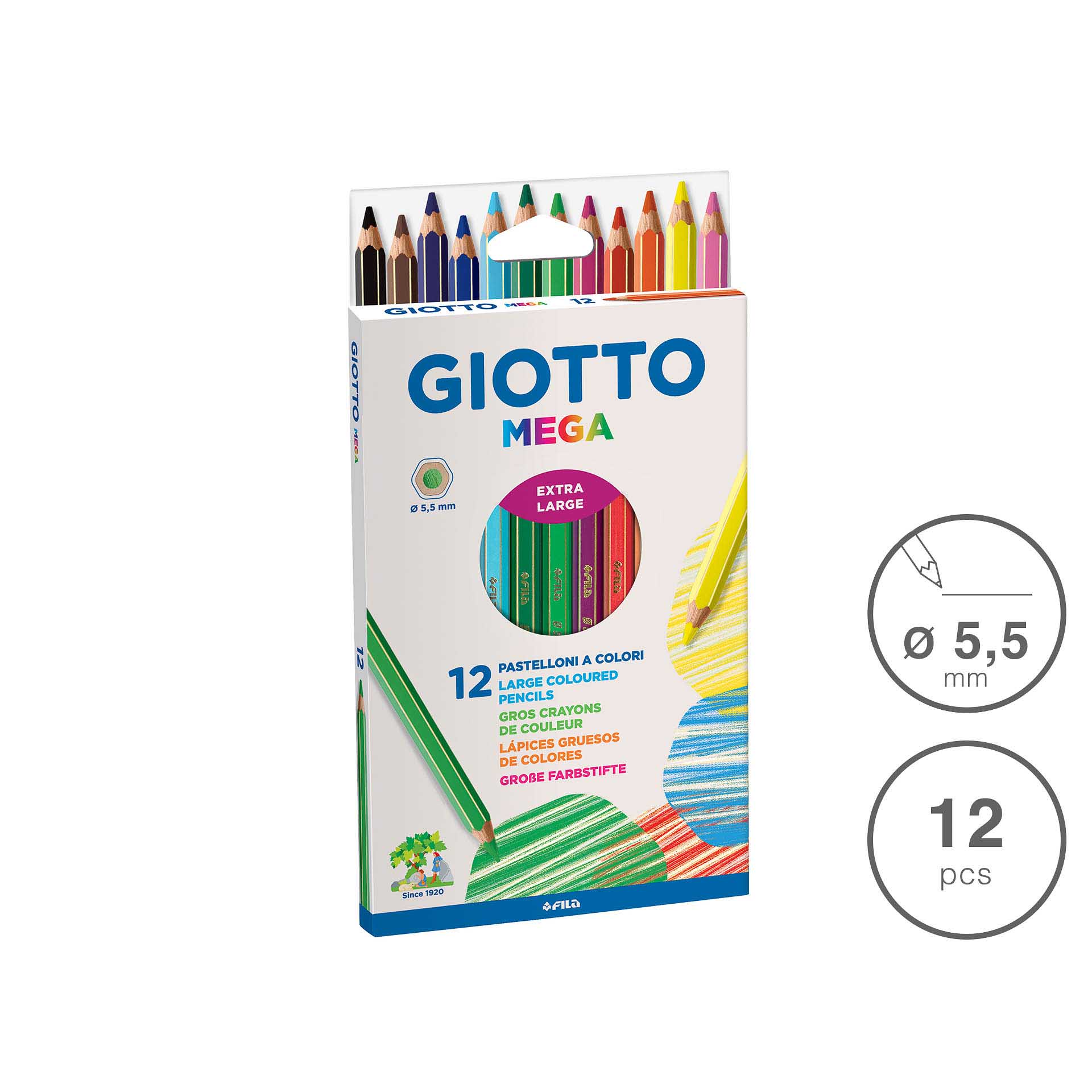 Lápis Cor Giotto Mega 5.5mm 12 Cores