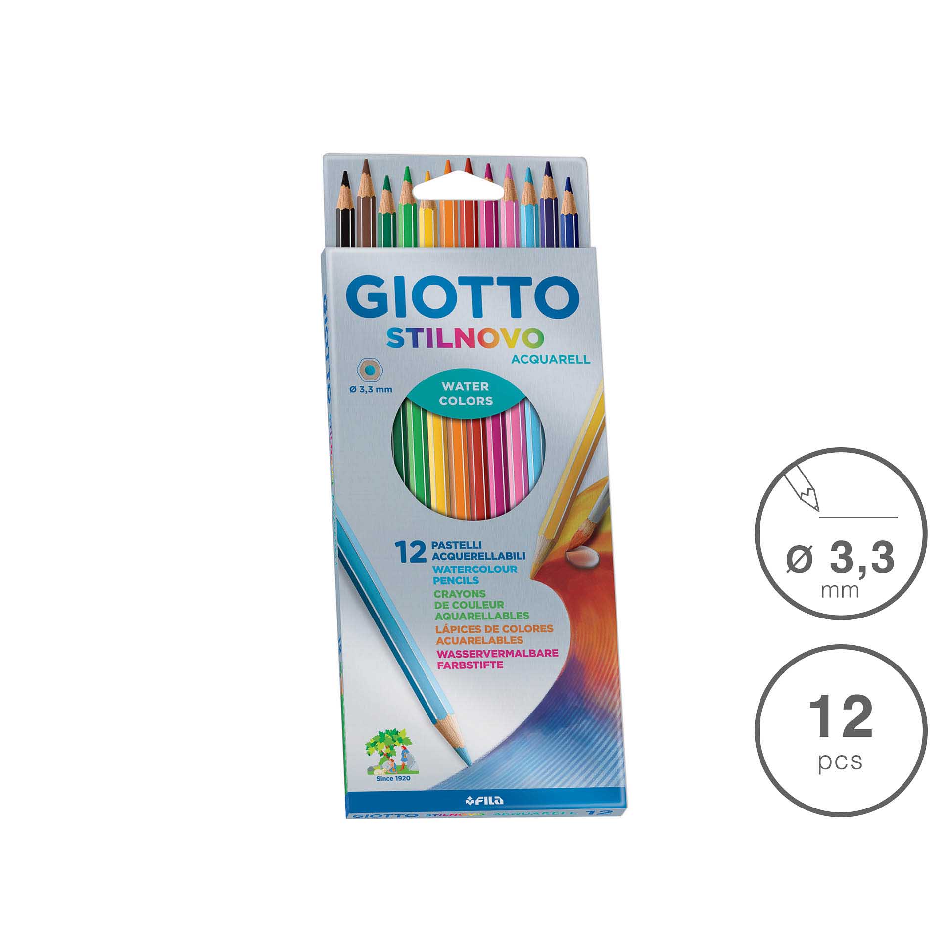 Lápis Cor Giotto Stilnovo Aguarela 3.3mm 12 Cores