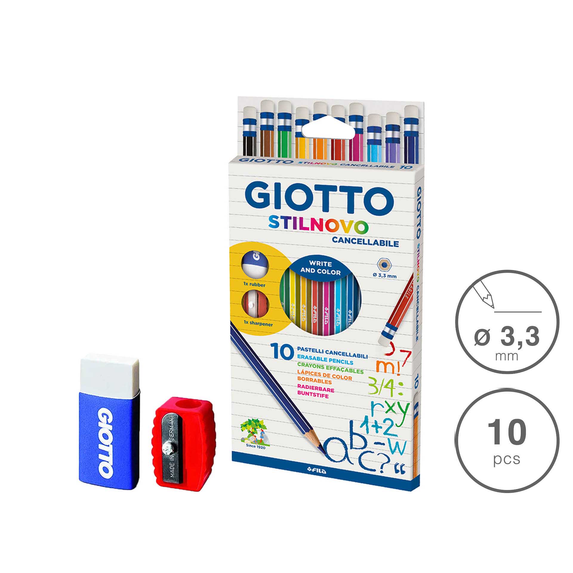 Lápis Cor Giotto Stilnovo com Borracha 3.3mm 10 Cores