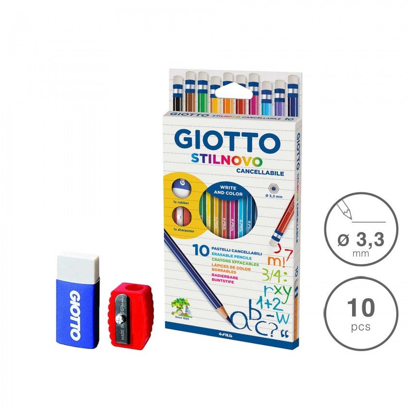 Lápis Cor Giotto Stilnovo com Borracha 3.3mm 10 Cores Lápis Cor Giotto Stilnovo com Borracha 3.3mm 10 Cores