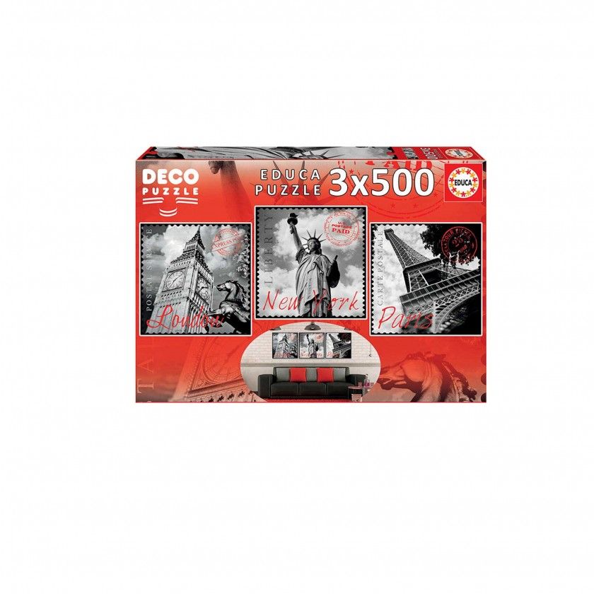 Puzzle Educa 3x500 Peas Grandes Cidades