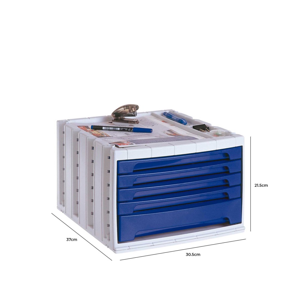 Bloco 5 Gavetas Classificadores Secret�ria Azul 37X30.5X21.5cm