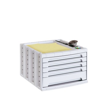 Bloco 5 Gavetas Classificadores Secretária Cinza 37X30.5X21.5cm