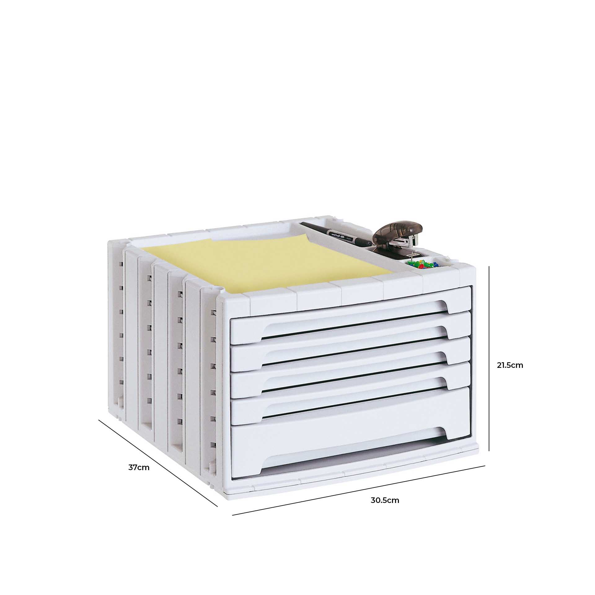 Bloco 5 Gavetas Classificadores Secretária Cinza 37X30.5X21.5cm