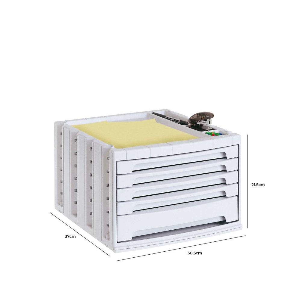 Bloco 5 Gavetas Classificadores Secretária Cinza 37X30.5X21.5cm