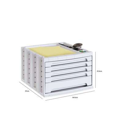 Bloco 5 Gavetas Classificadores Secretária Cinza 37X30.5X21.5cm