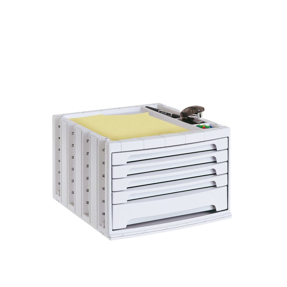 Bloco 5 Gavetas Classificadores Secretária Cinza 37X30.5X21.5cm