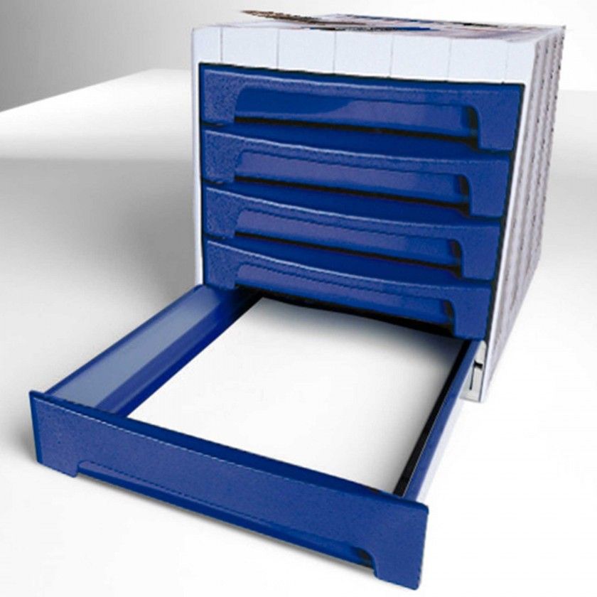 Bloco 5 Gavetas Classificadores Secretária Azul 37X30.5X21.5cm Bloco 5 Gavetas Classificadores Secretária Azul 37X30.5X21.5cm