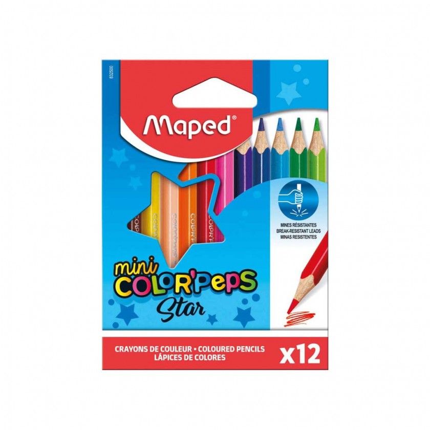 Lápis Cor Maped Color Peps Star Mini 12 Cores 2.9mm Lápis Cor Maped Color Peps Star Mini 12 Cores 2.9mm