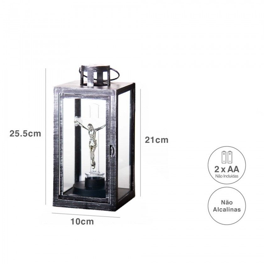 Lanterna Led Cruz Cristo Prateado 10X21X25.5cm Lanterna Led Cruz Cristo Prateado 10X21X25.5cm