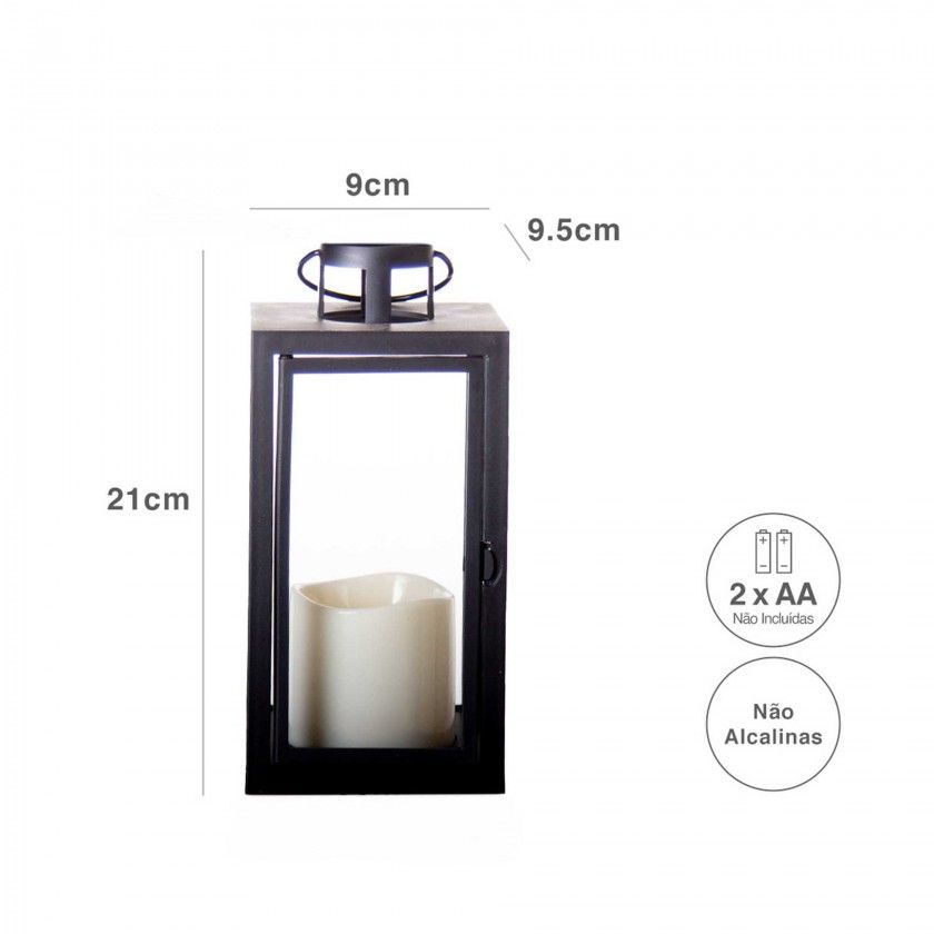 Lanterna Led Vela Preta 21X9.5X9cm Lanterna Led Vela Preta 21X9.5X9cm