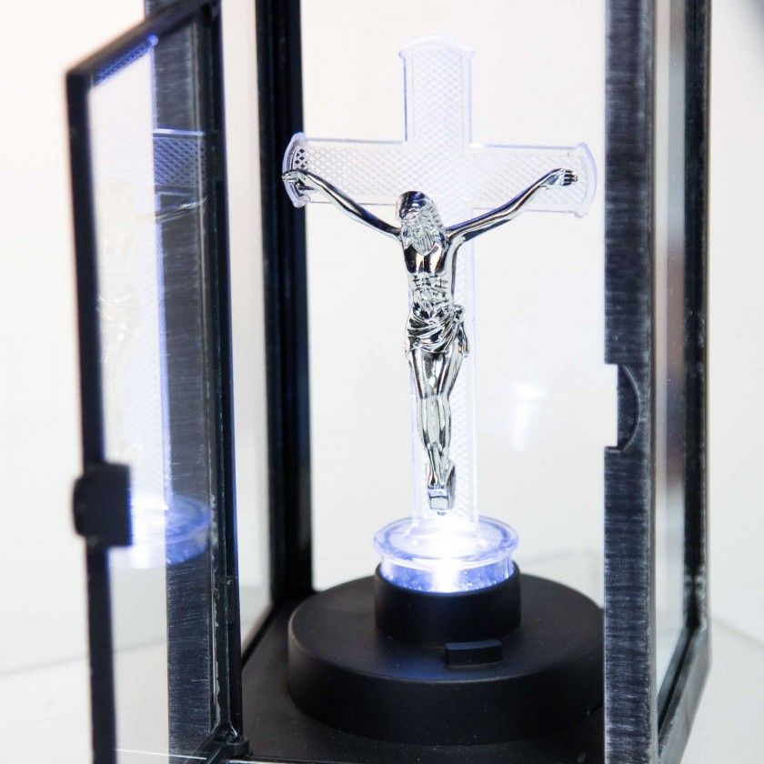 Lanterna Led Cruz Cristo Prateado 10X21X25.5cm Lanterna Led Cruz Cristo Prateado 10X21X25.5cm