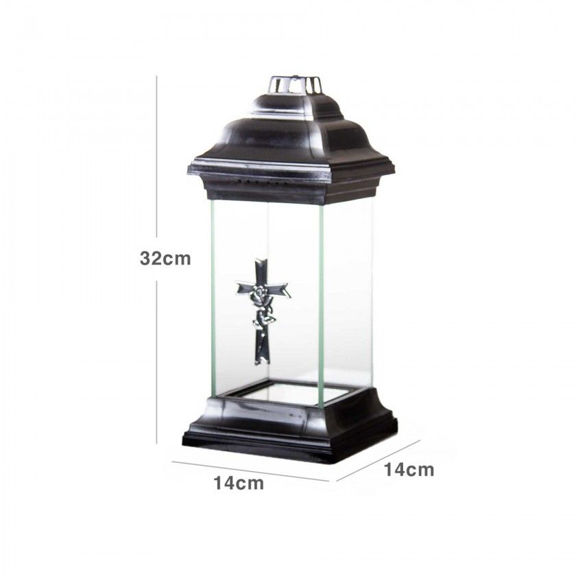 Candeeiro Roma Cruz Prateado 14X14X32cm Candeeiro Roma Cruz Prateado 14X14X32cm