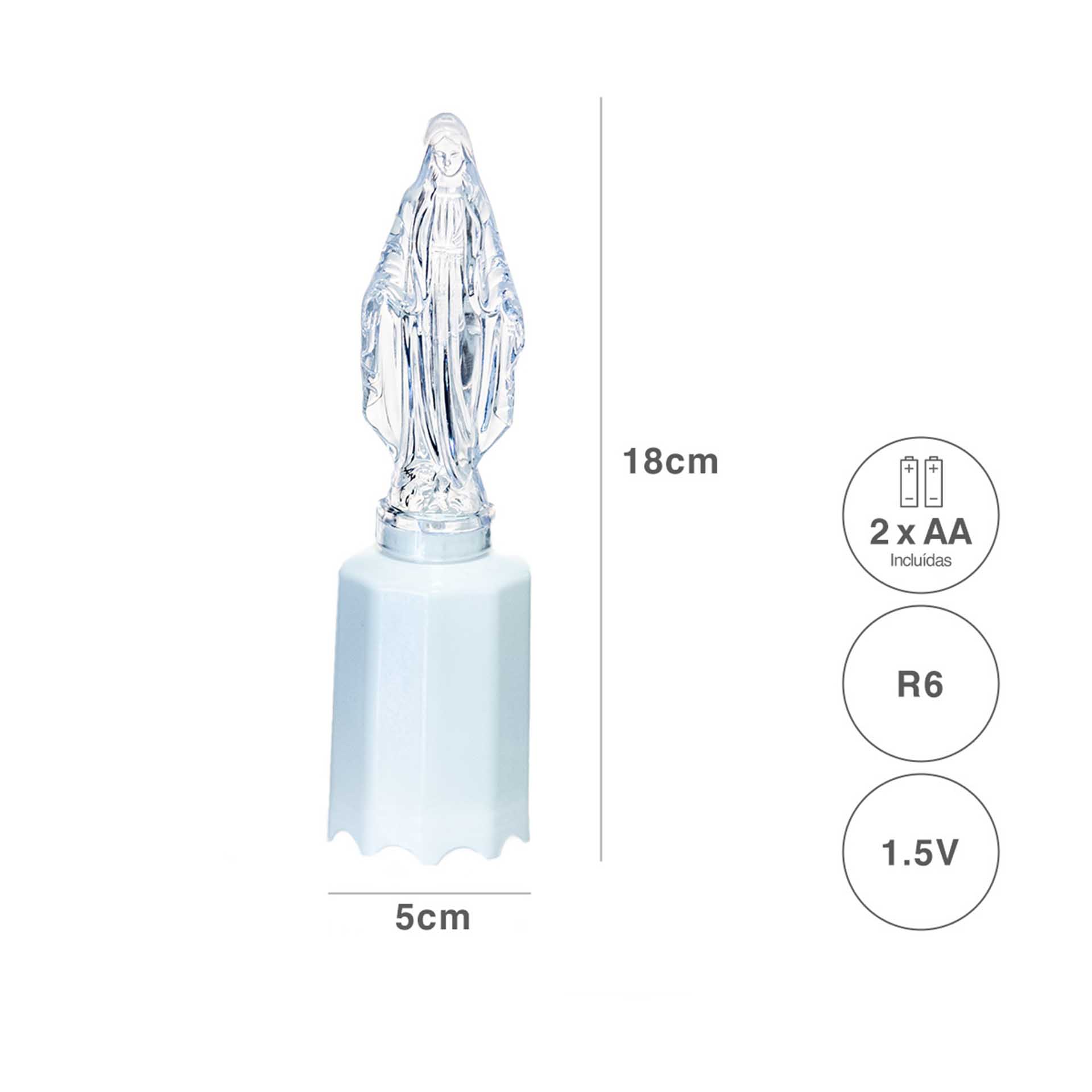 Círio Elétrico Nossa Senhora Fátima Luz Branca 5X5X18cm
