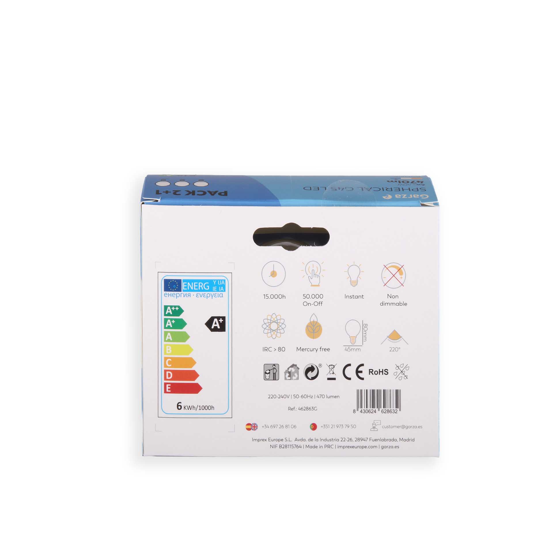 Lâmpada Filamento Led Esférica E14 6W Luz Fria Pack 3