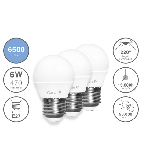 Lâmpada Led Esférica E27 6W Luz Fria Pack 3 - Image product