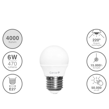 Lâmpada Led Esférica E27 6W Luz Neutra
