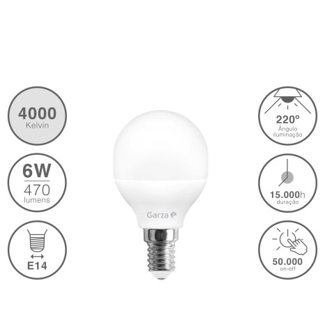 Lâmpada Led Esférica E14 6W Luz Neutra - Image product