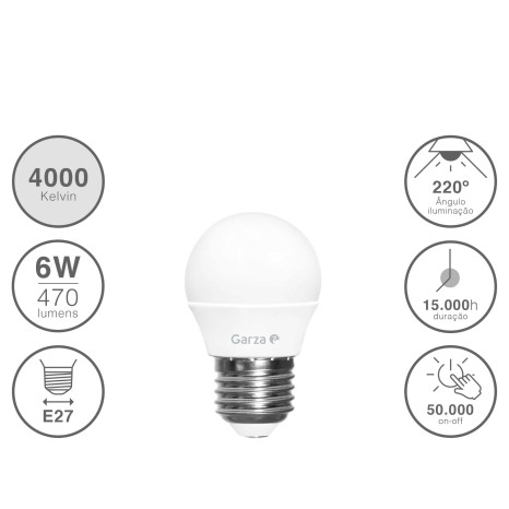 Lâmpada Led Esférica E27 6W Luz Neutra - Image product
