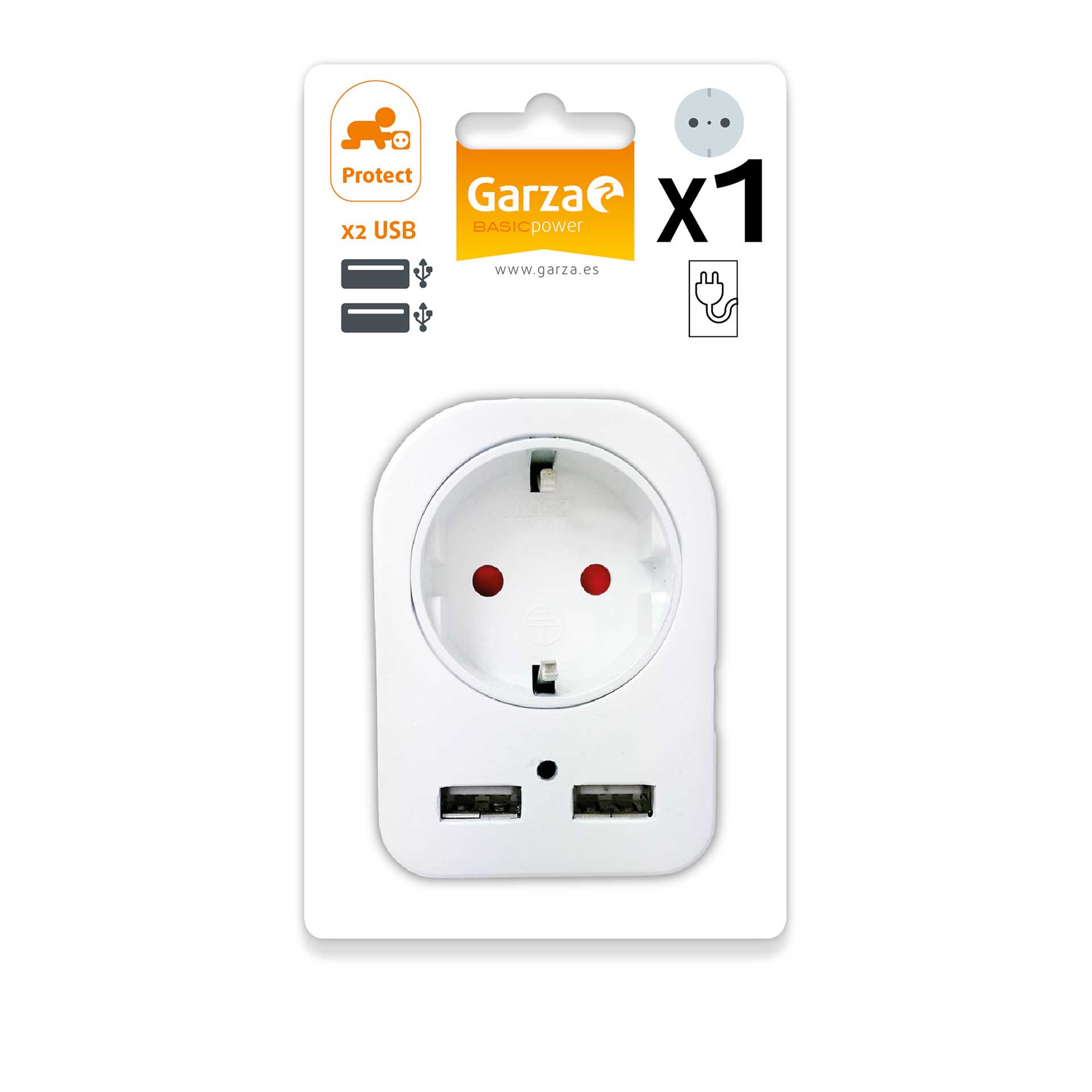 Adaptador Garza 1 Tomada + 2Usb