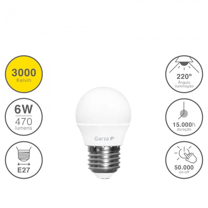 Lmpada Led Esfrica E27 6W Luz Quente