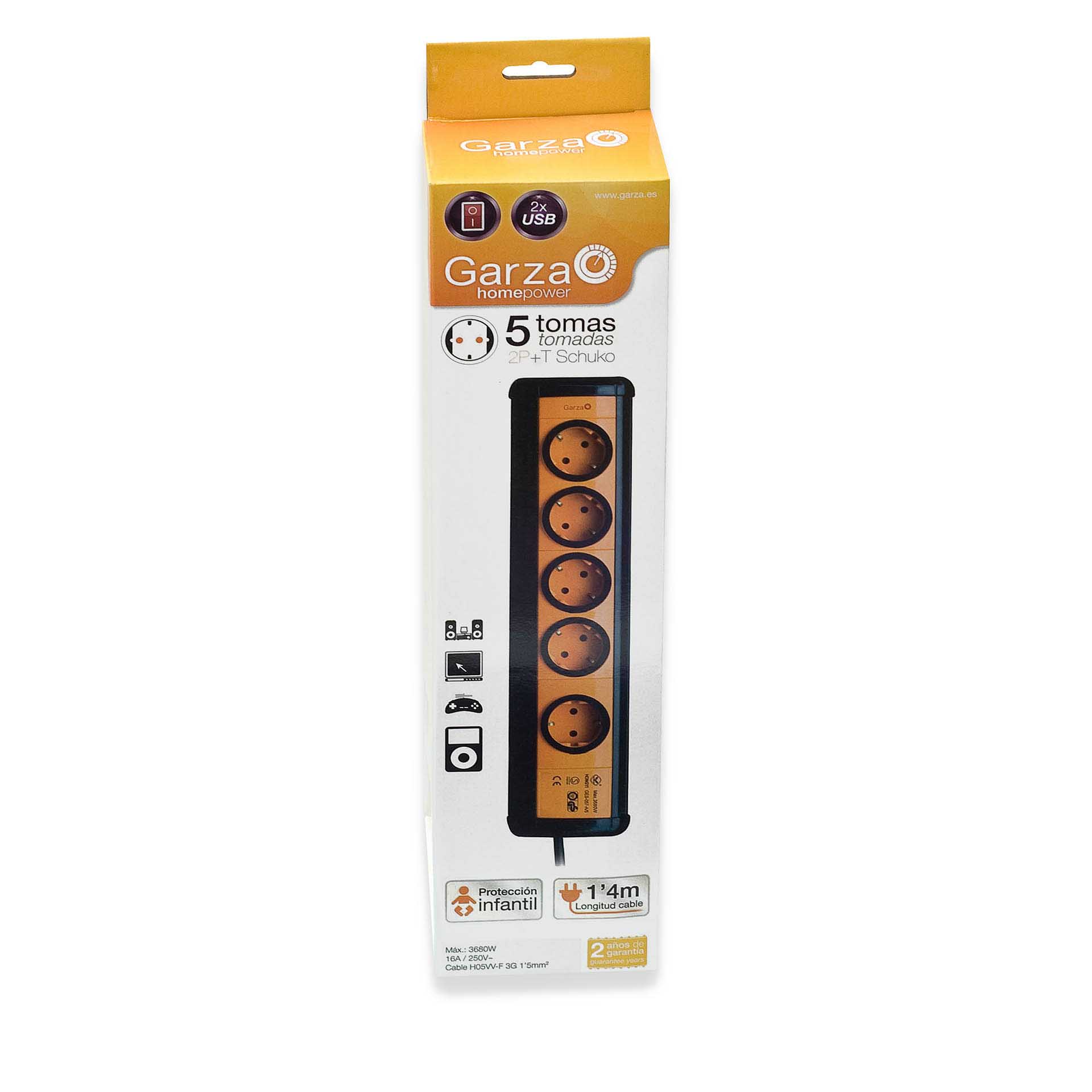 Extensão 5 Tomadas com Interruptor+2Usb 1.4M