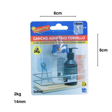 Gancho Adesivo Parafuso 2kg 14mm - Image product