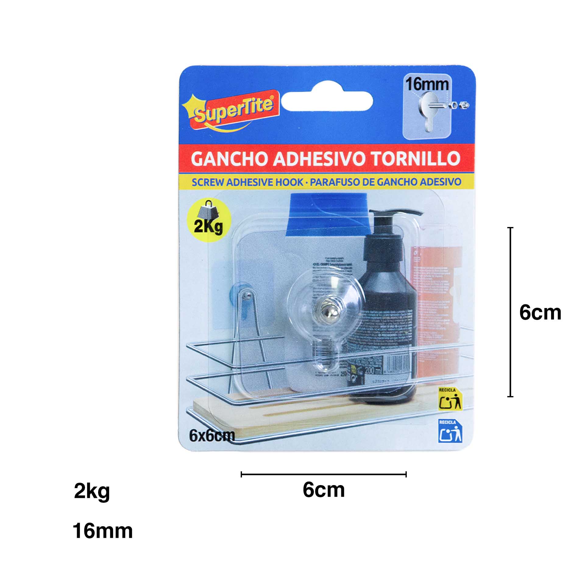 Gancho Adesivo Parafuso 2kg 16mm