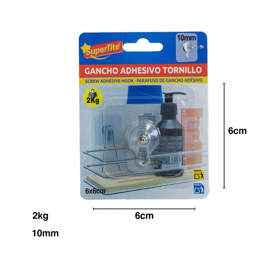 Gancho Adesivo Parafuso 2kg 10mm Gancho Adesivo Parafuso 2kg 10mm