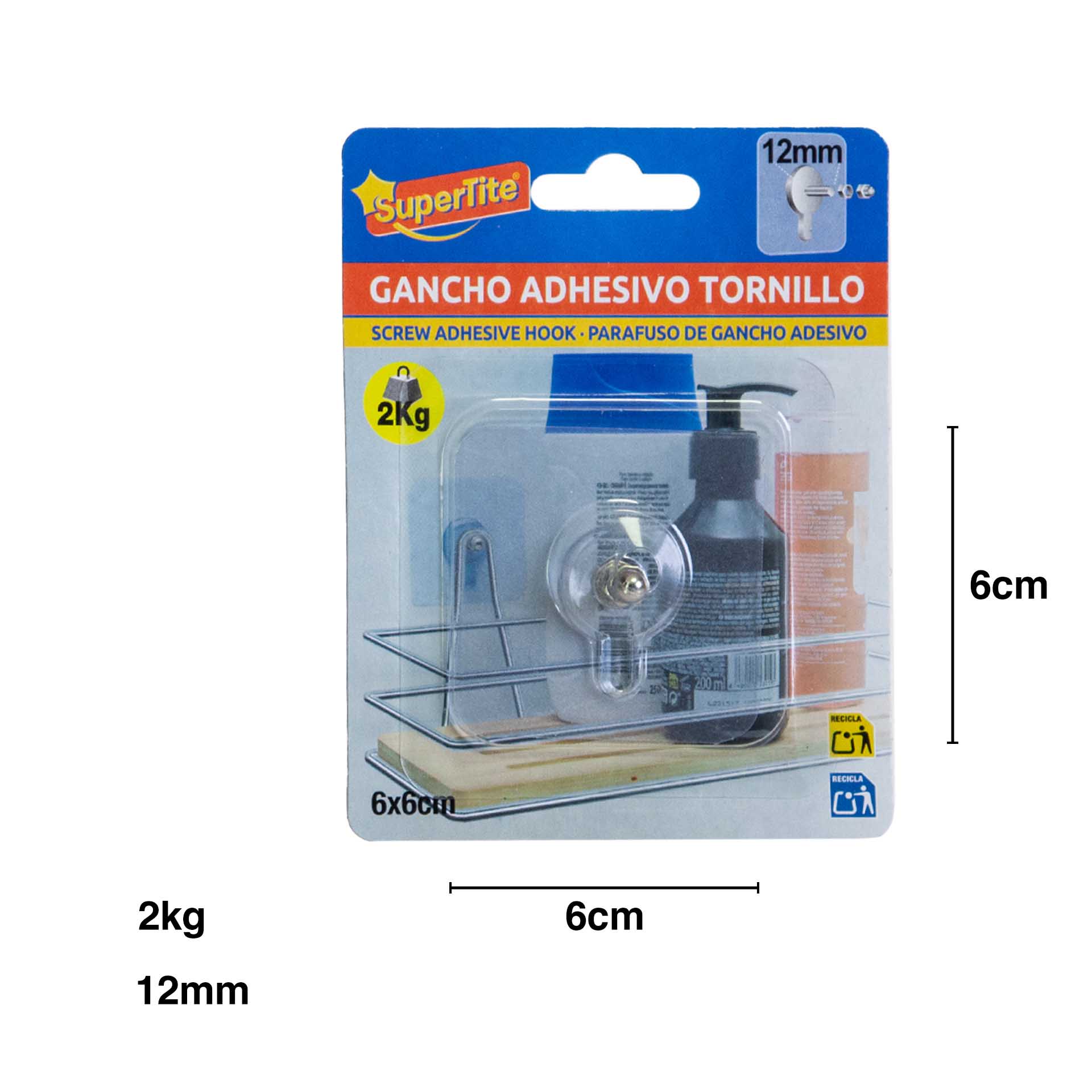 Gancho Adesivo Parafuso 2kg 12mm