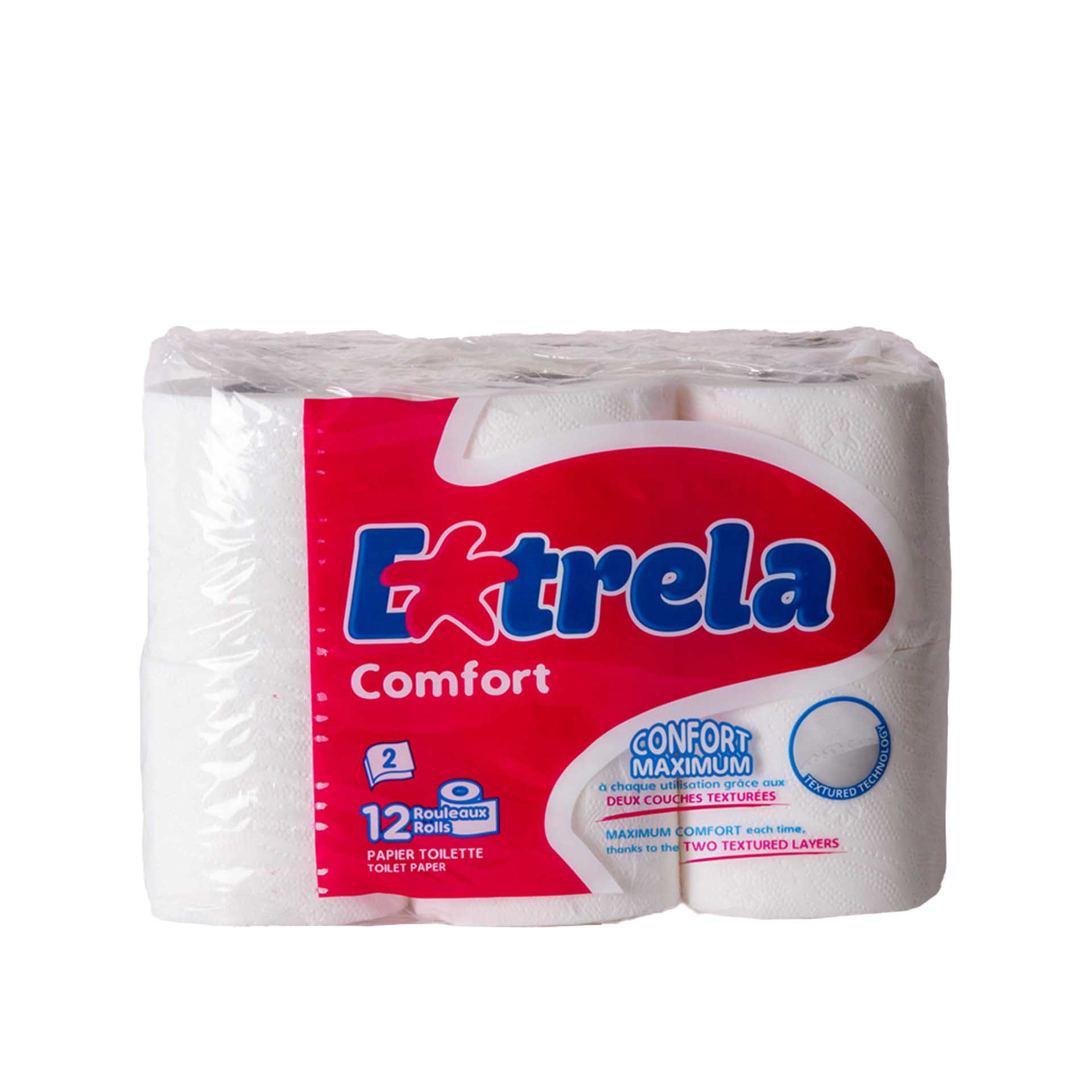 Rolo Papel Higiénico Doméstico Estrela Comfort 2 Folhas Pack 12
